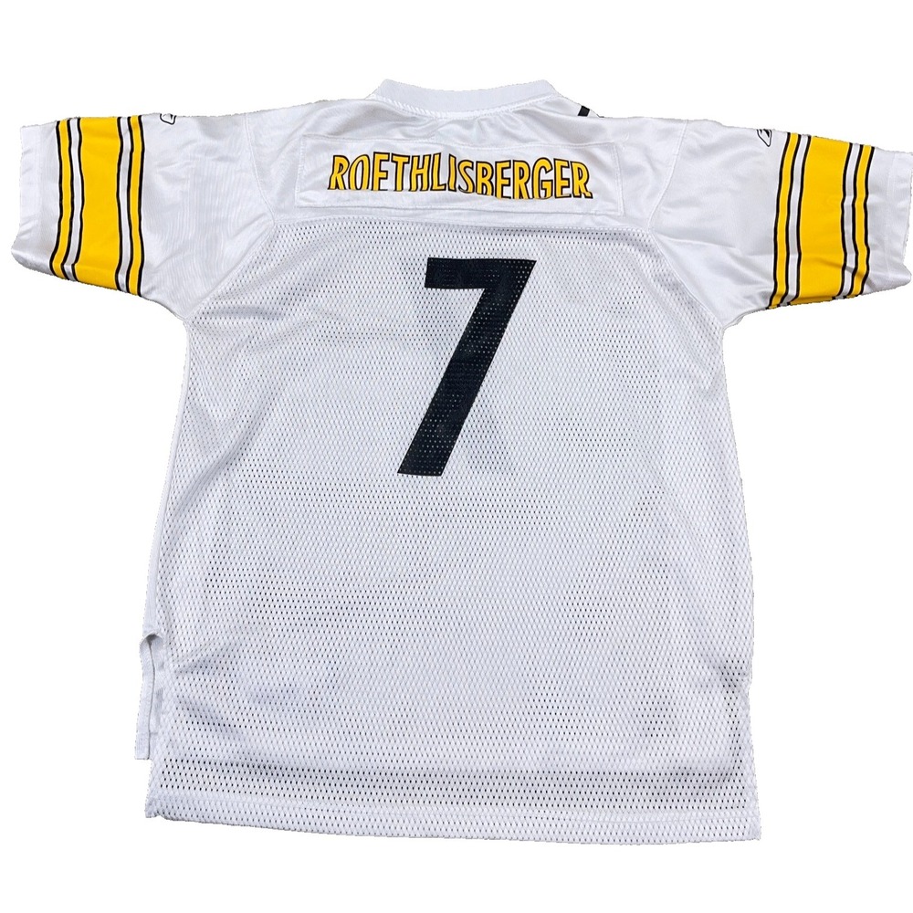 Vintage Pittsburgh Steelers Jersey Youth Large White Big Ben Roethlisberger Boys